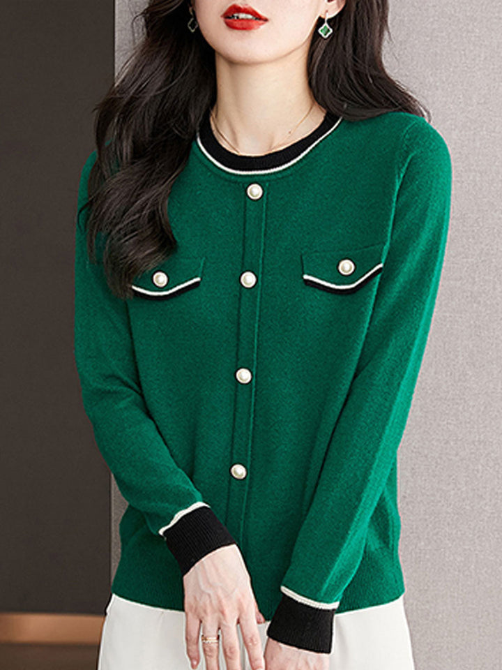 Ava Causal Crew Neck Button Knitted Top