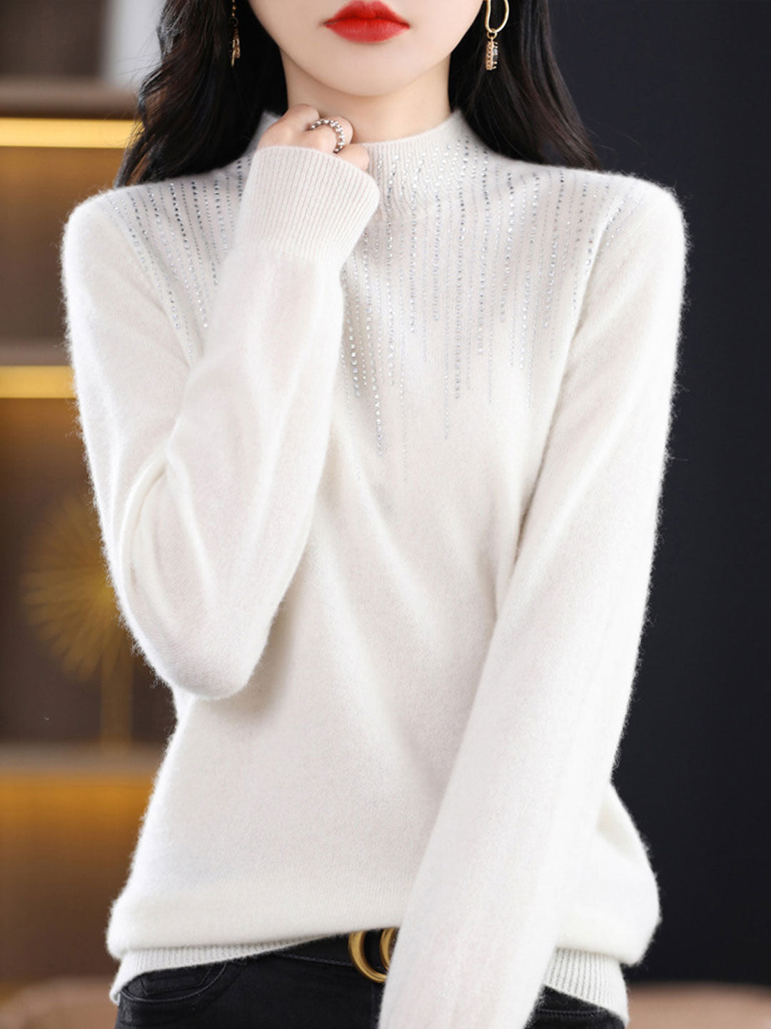 Mia Clssic Crew Neck Diamond Knitted Sweater