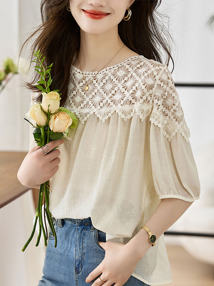 Sophie Loose Chiffon Lace Blouse-Yellow