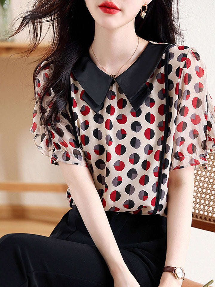 Grace Classic Doll Collar Puff Sleeve Polka Dot Top