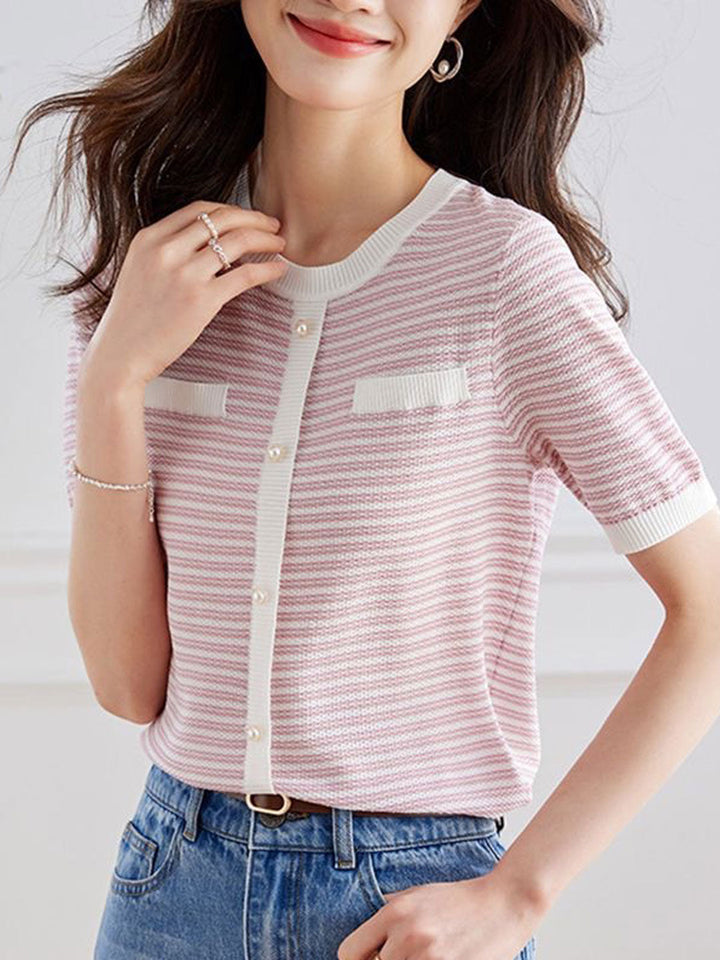 Anna Classic Crew Neck Striped Knitted Top