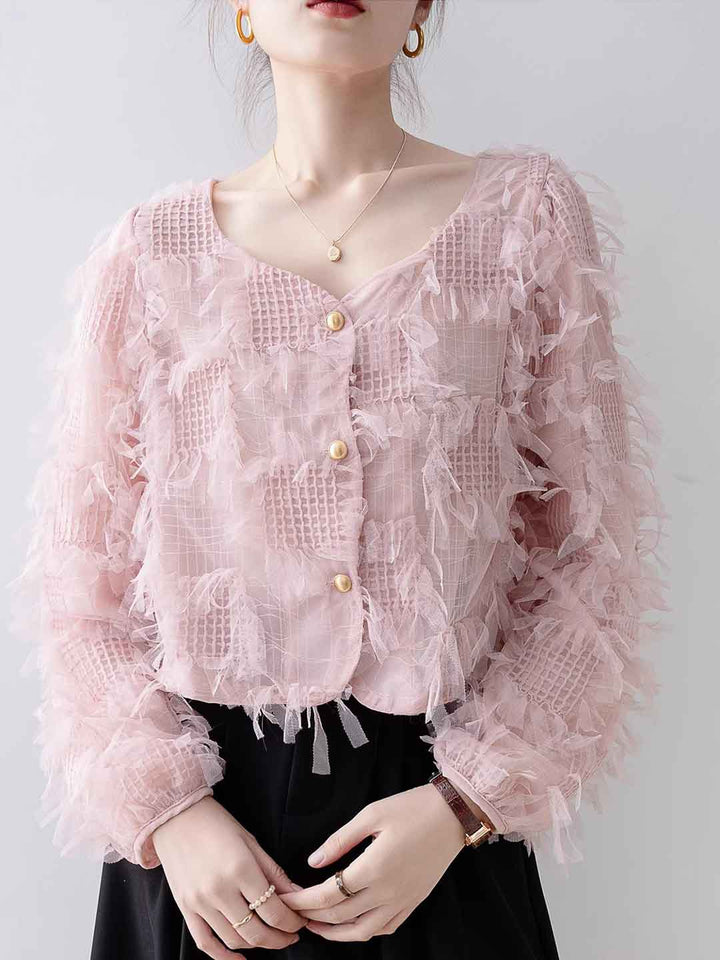 Madison Vacation Square Neck Tassel Lace Shirt