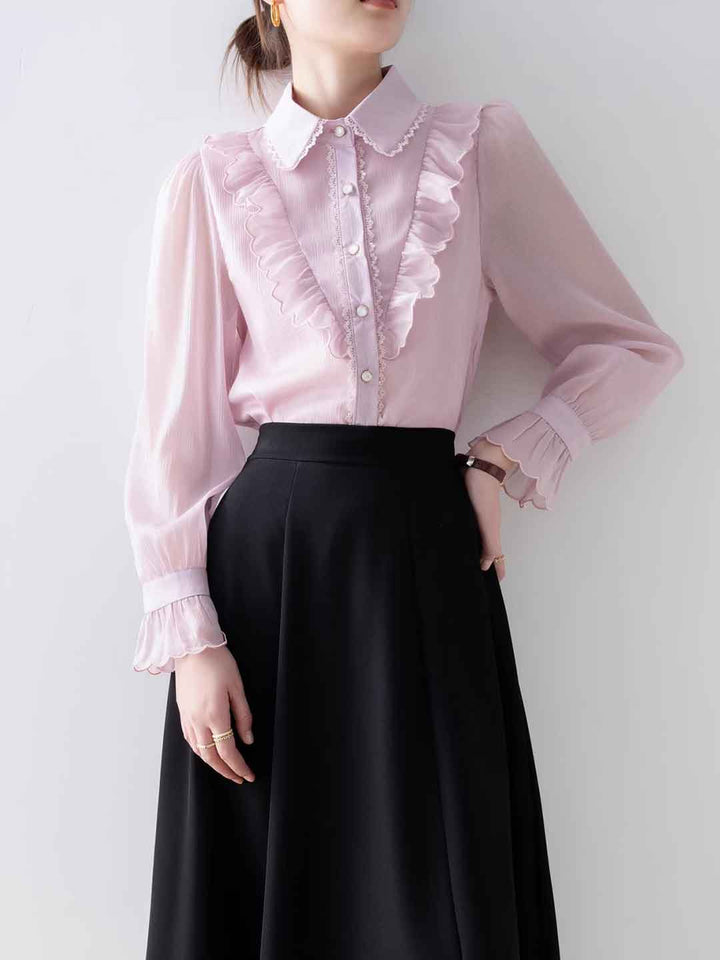 Emma Loose Doll Collar Flare Sleeve Ruffled Shirt