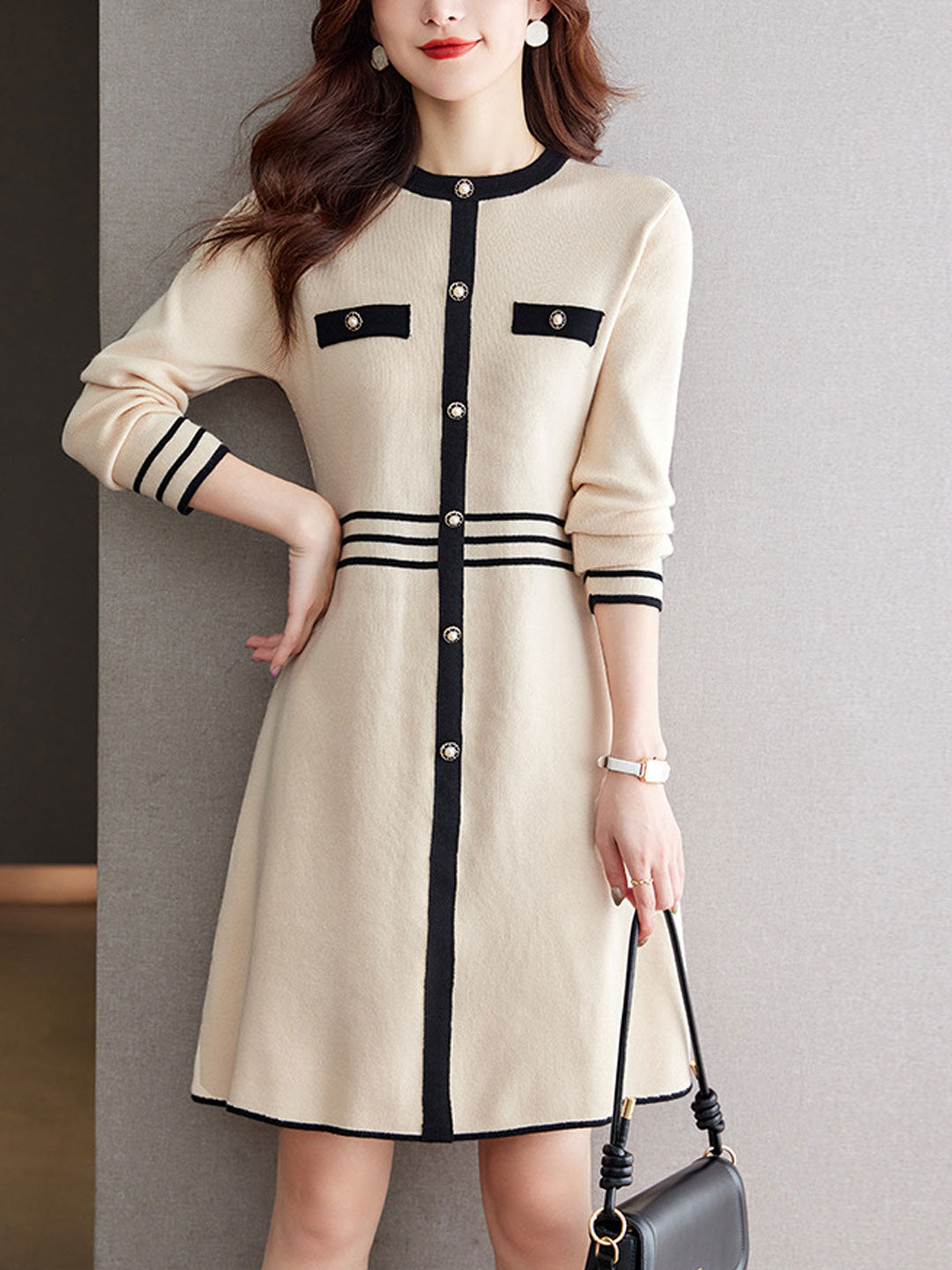 Maria Classic Crew Neck Solid Color Knitted Dress