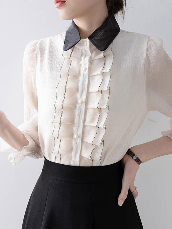 Isabelle Vintage Embroidered Pleated Ruffle Shirt