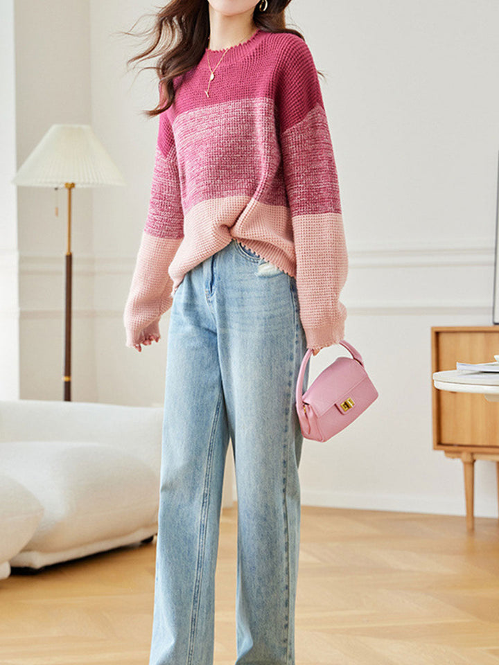 Rachel Loose Crew Neck Ombre Knitted Sweater