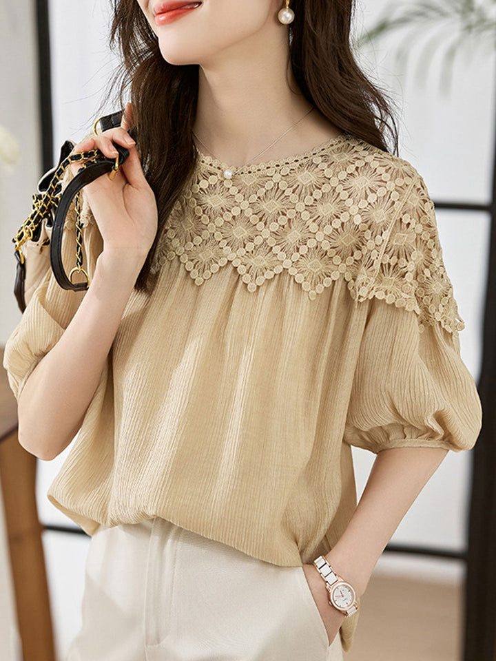 Sophie Loose Chiffon Lace Blouse-Apricot