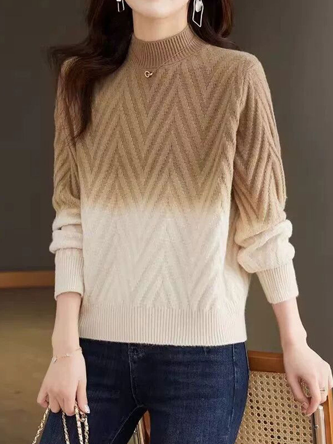 Emily Classic Ombre Turtleneck Knitted Sweater