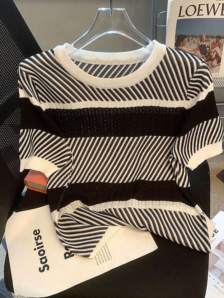 Mia Classic Crew Neck Striped Knitted Top