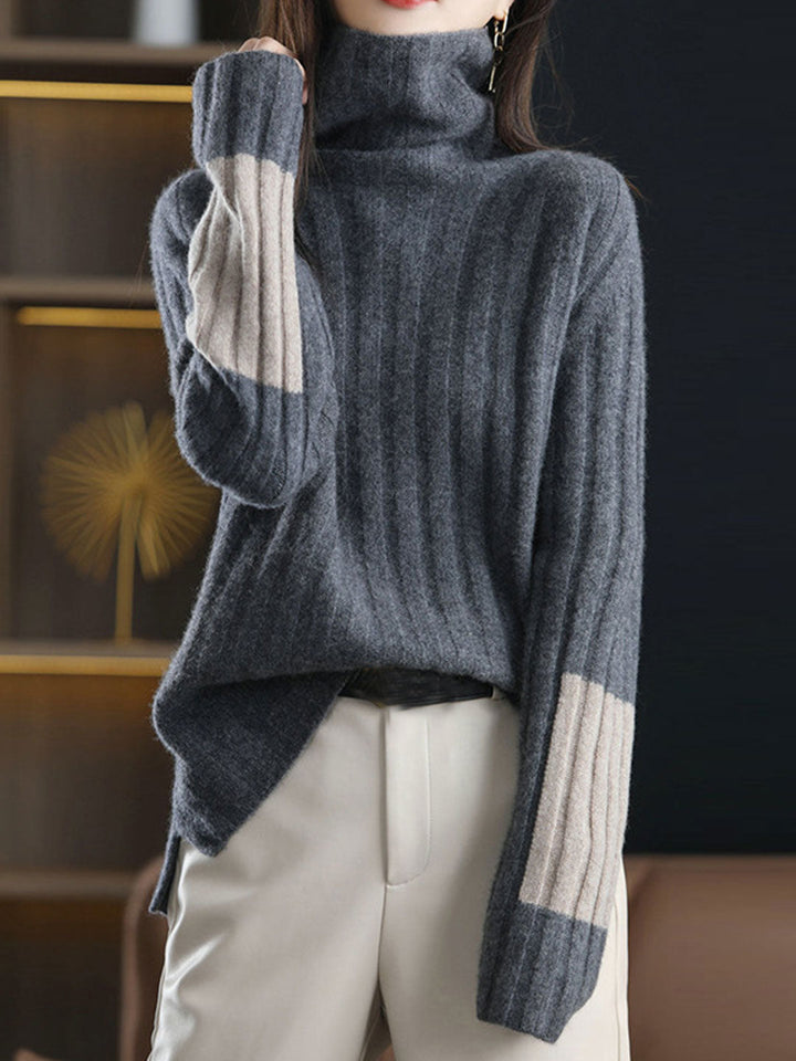 Payton Classic Turtleneck Color-Blocked Knitted Sweater