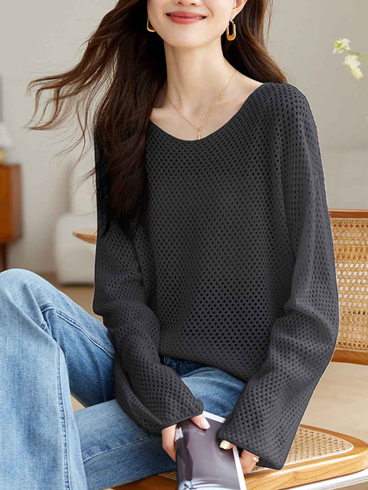 Andrea Loose Crew Neck Hollowed Knitted Top