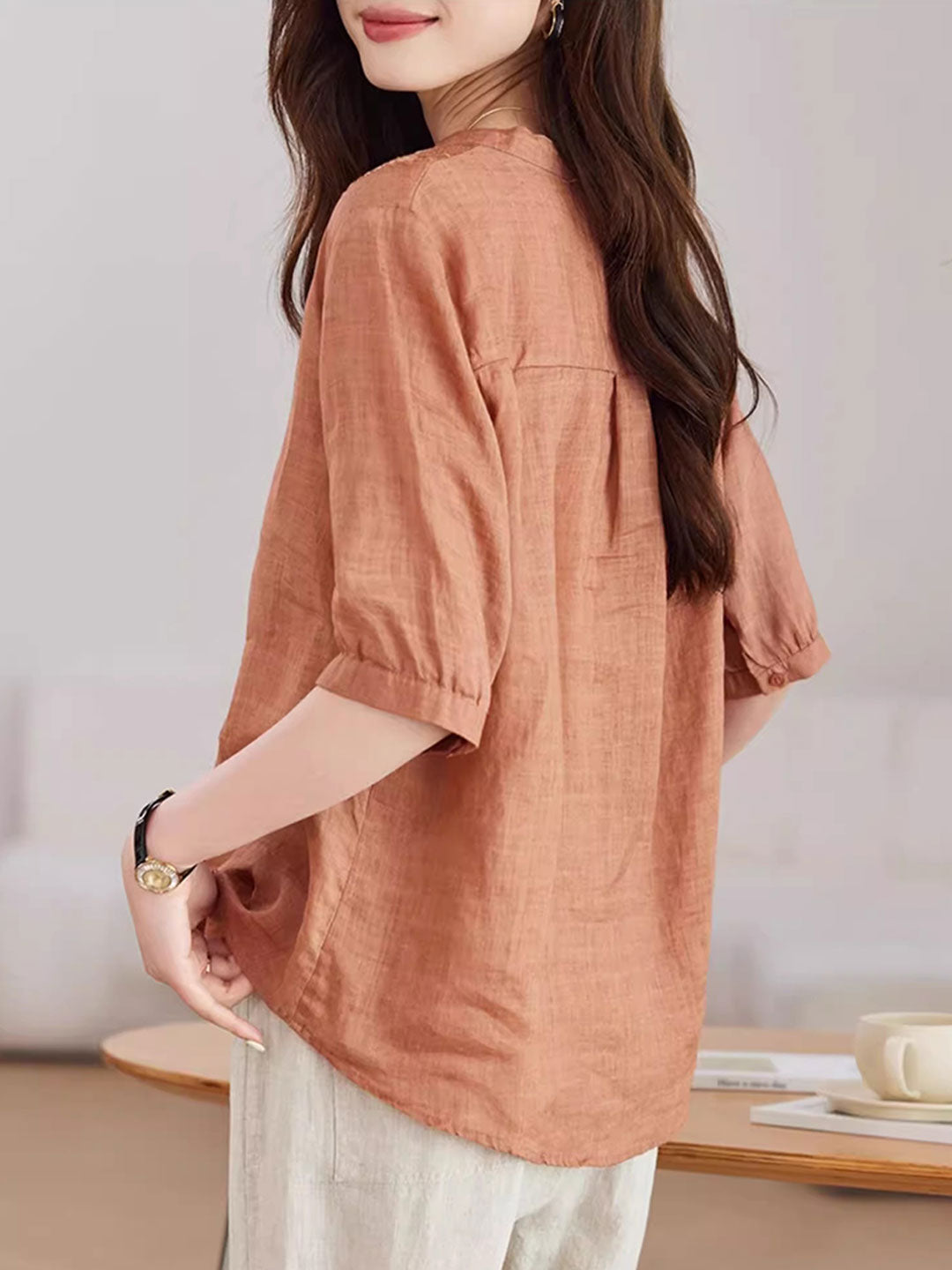 Zoe Loose V-Neck Embroidered Top