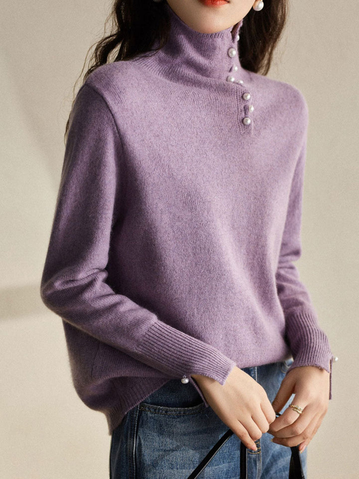 Ava Vintage Buttoned Turtleneck Knitted Sweater-Purple