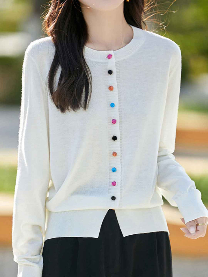 Brianna Classic Crew Neck Solid Color Knitted Cardigan