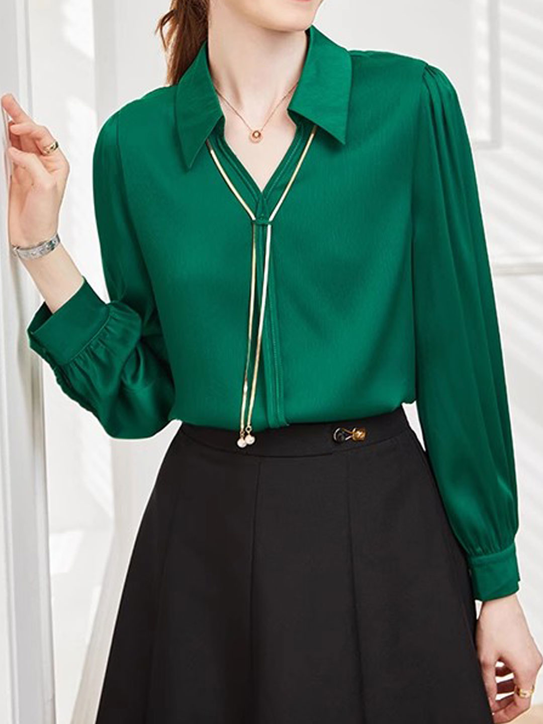 Claire Elegant V-Neck Satin Shirt