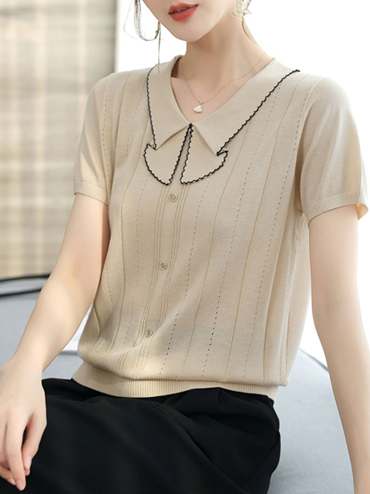 Amelia Loose V-Neck Solid Color Knitted Top