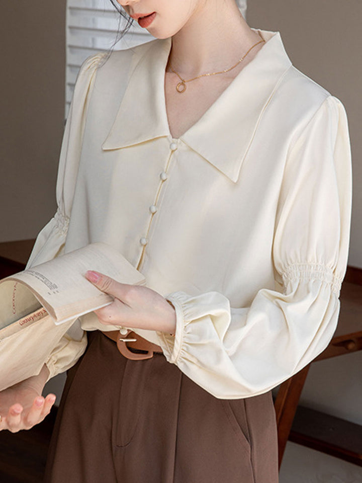 Olivia Lapel Loose Balloon Sleeve Chiffon Blouse