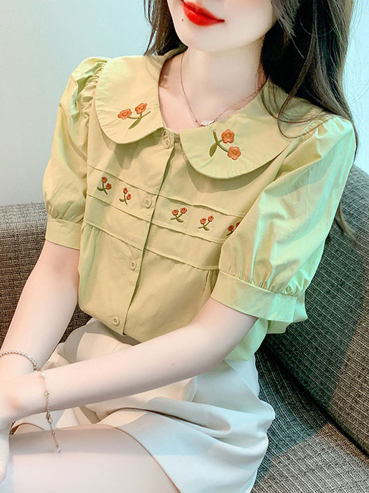 Khloe Retro Doll Collar Embroidered Top