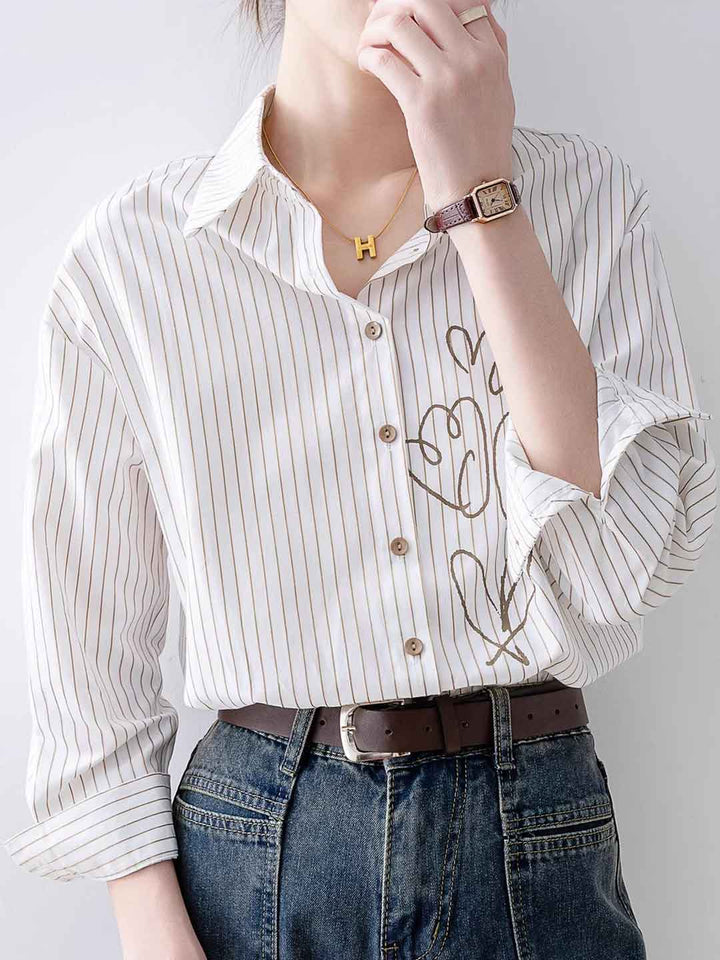 Brianna Slim Polo Collar Printed Striped Shirt