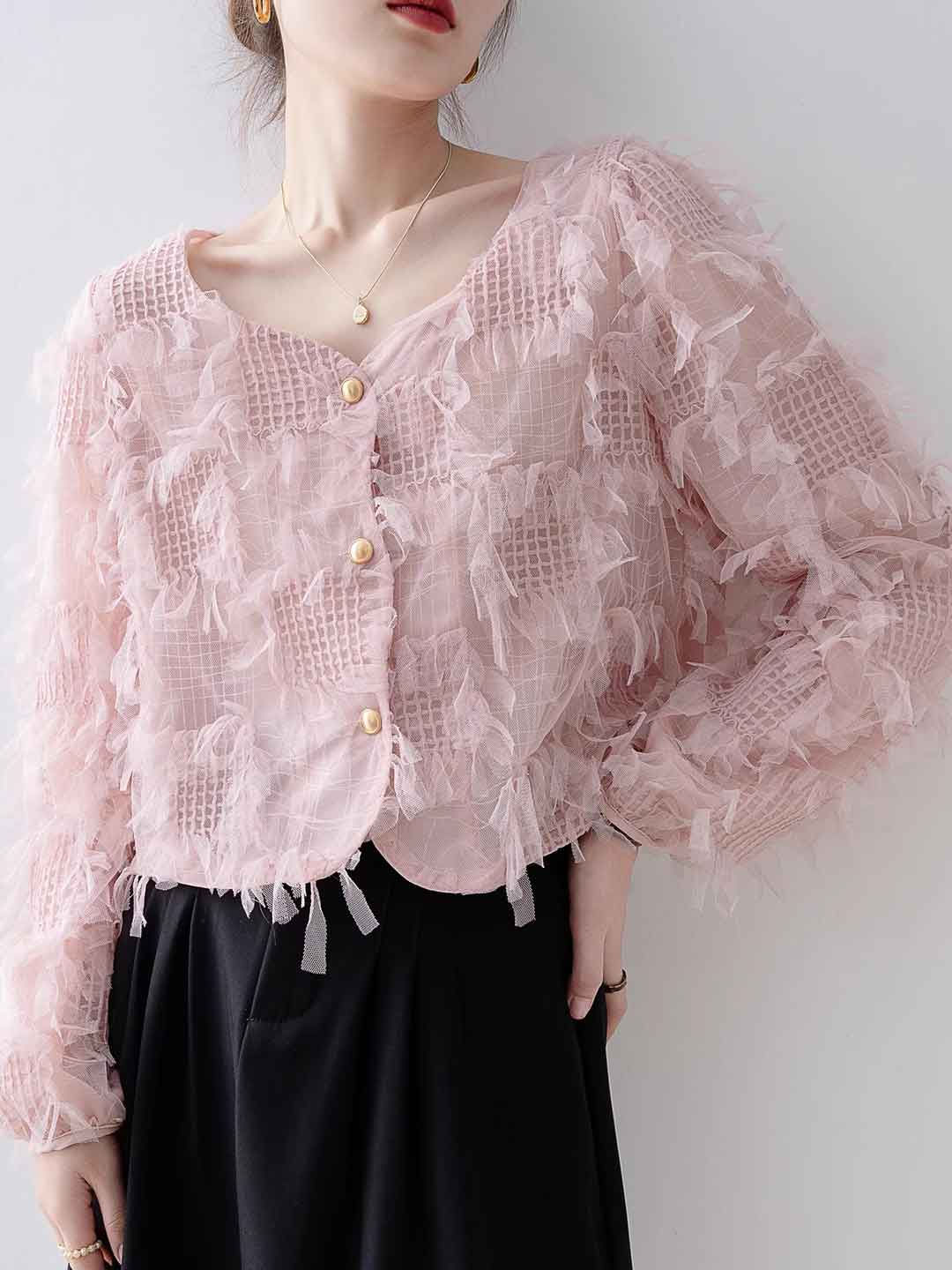 Madison Vacation Square Neck Tassel Lace Shirt