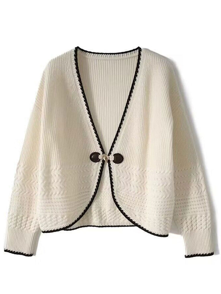 Maria Casual V-Neck Horn Button Knitted Cardigan