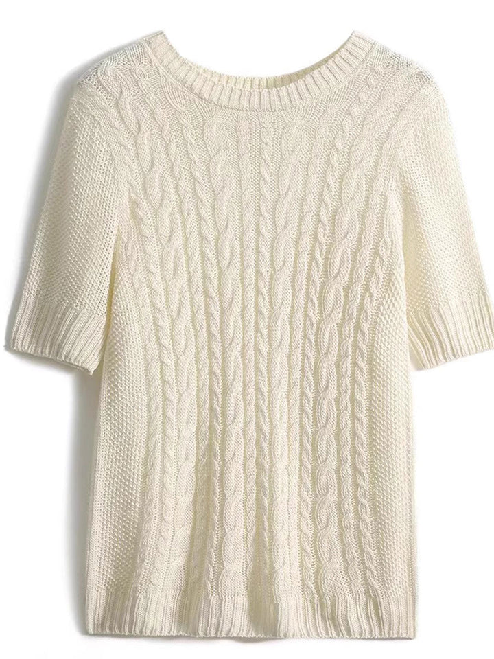 Angelina Loose Crew Neck Twisted Hollowed Knitted Top