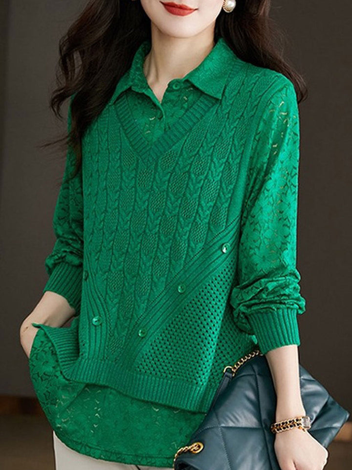 Olivia Casual Polo Collar Solid Color Knitted Top