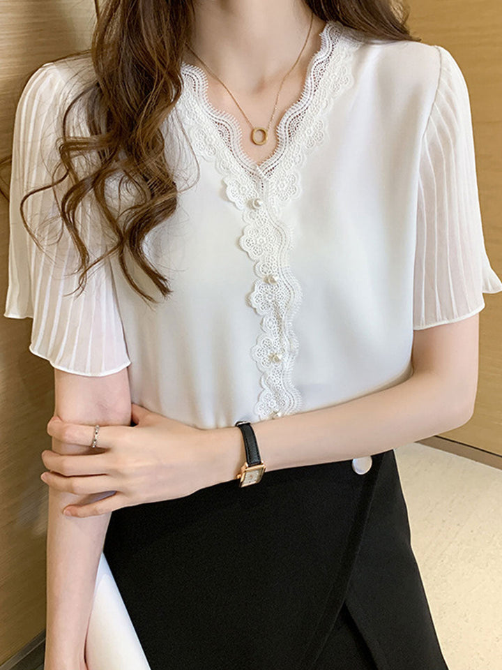 Elizabeth Classic V-Neck Lace Chiffon Top