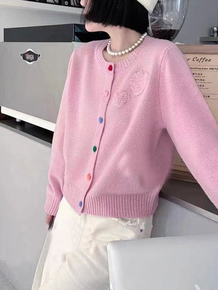 Jessica Classic Crew Neck Solid Color Knitted Cardigan