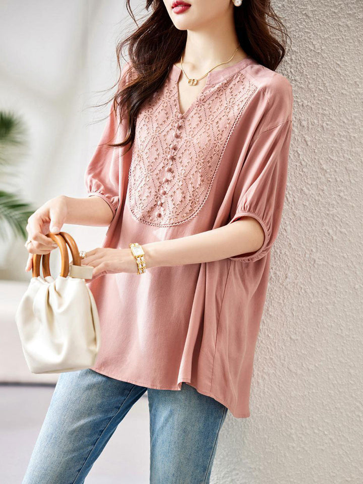 Ava Loose V-Neck Lace Blouse