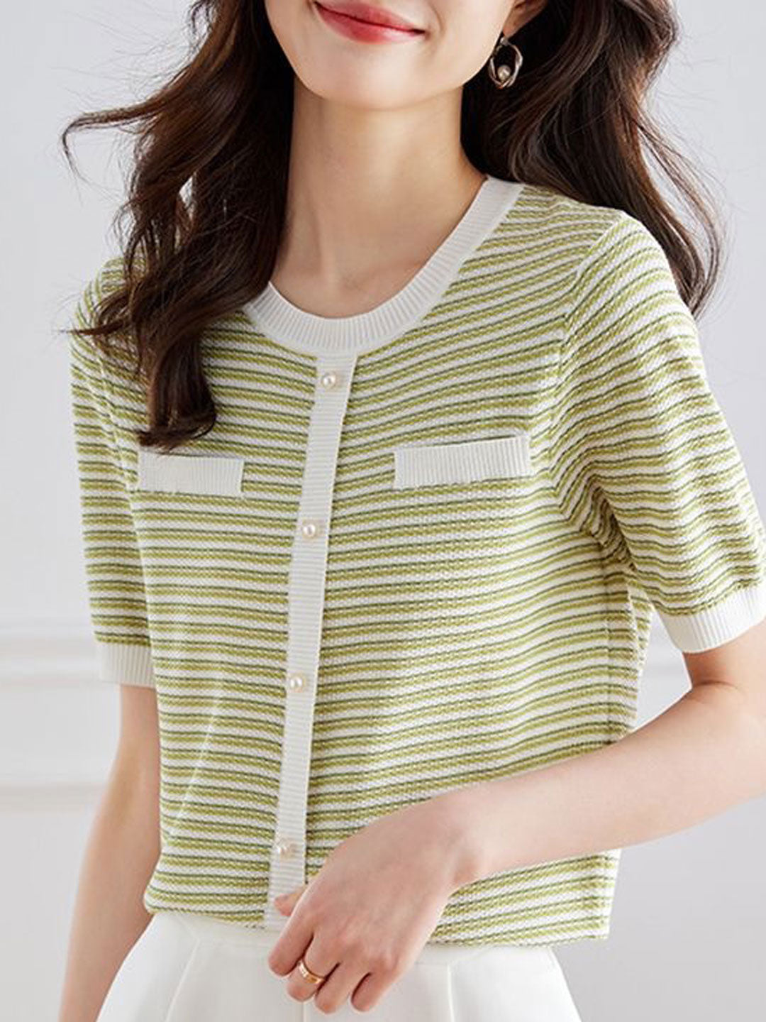 Anna Classic Crew Neck Striped Knitted Top