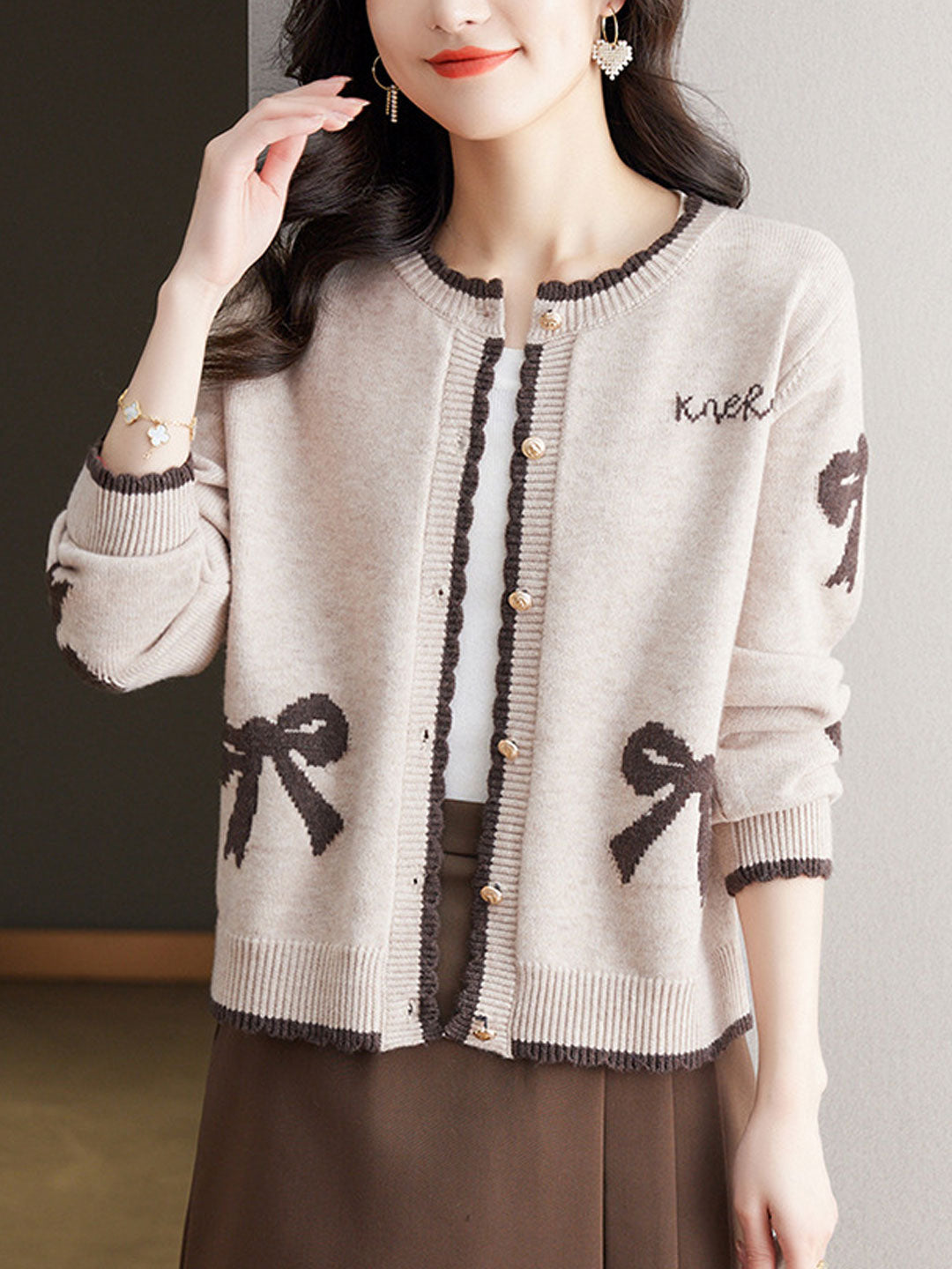 Grace Loose Crew Neck Button Knitted Cardigan