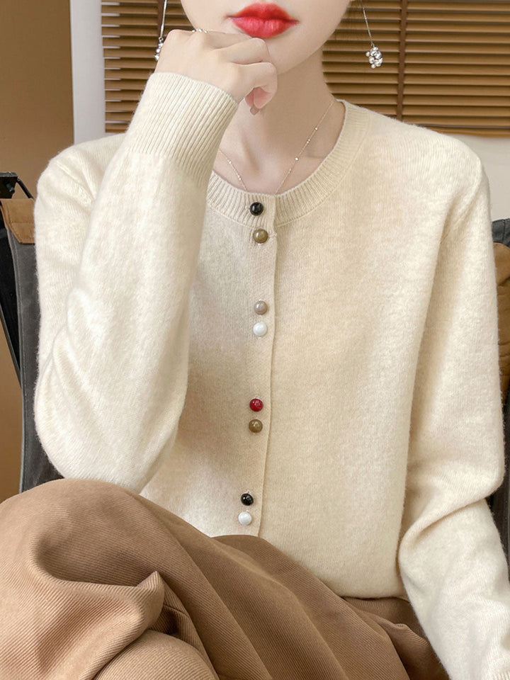 Mya Loose Crew Neck Solid Color Knitted Cardigan