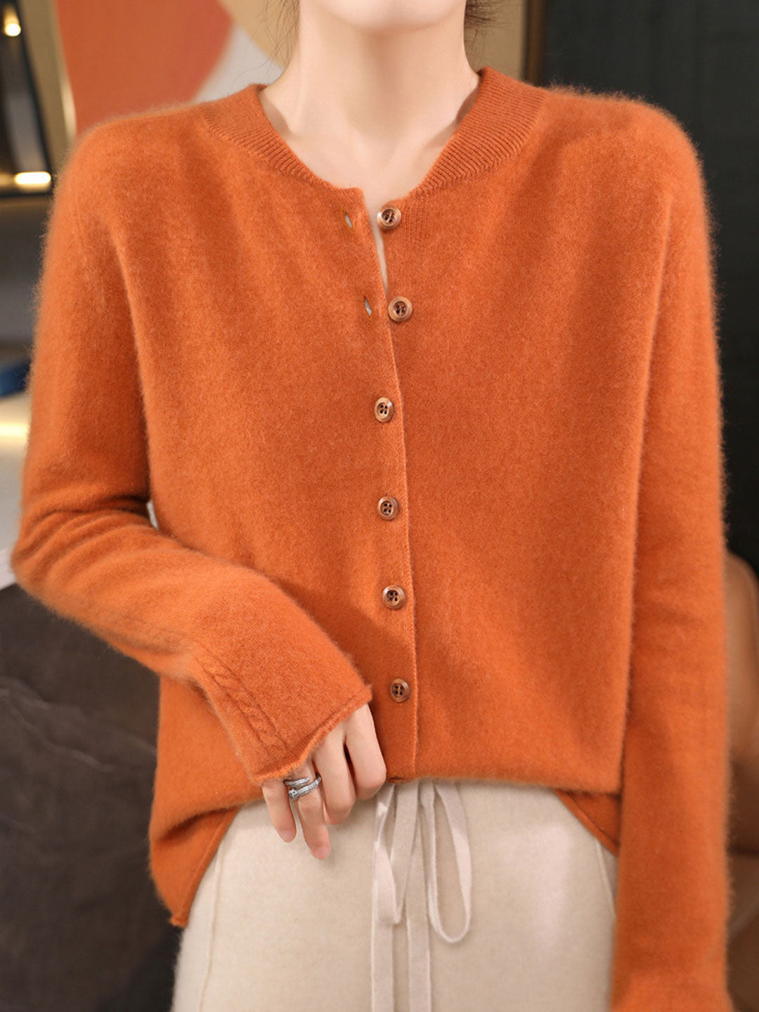 Natalie Classic Crew Neck Solid Color Knitted Cardigan