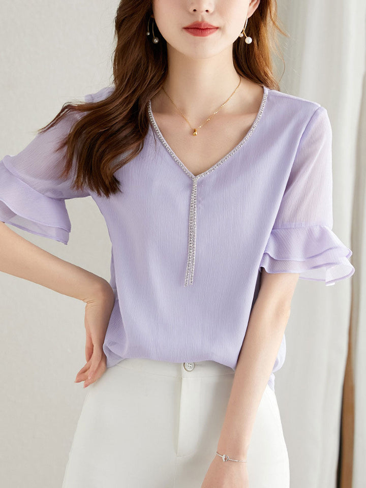 Ava Loose V-Neck Chiffon Top