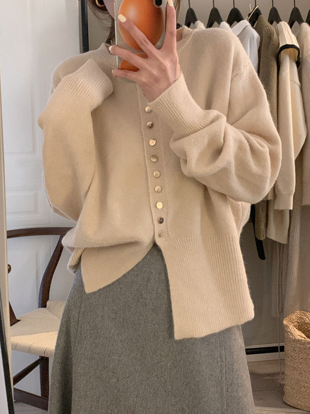 Claire Classic Crew Neck Solid Color Knitted Cardigan