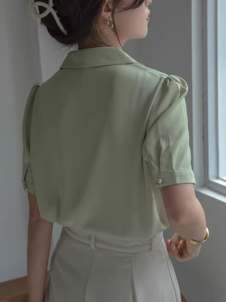 Destiny Loose V-Neck Solid Chiffon Shirt