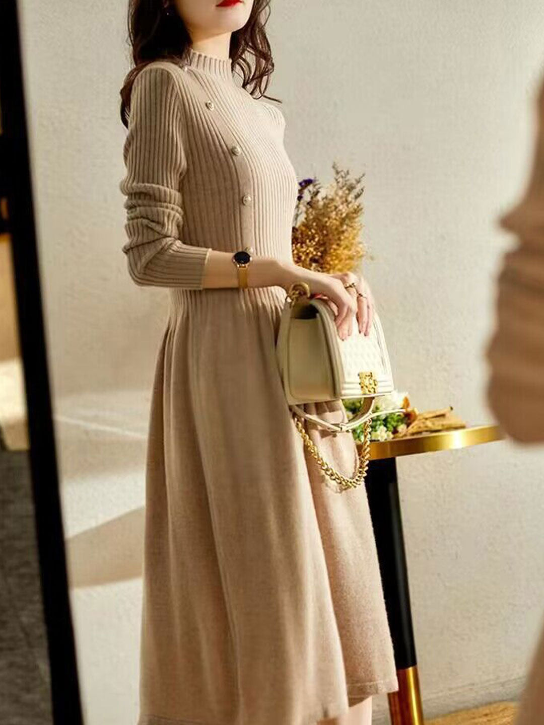 Grace Turtleneck Solid Color Knitted Sweater Dress