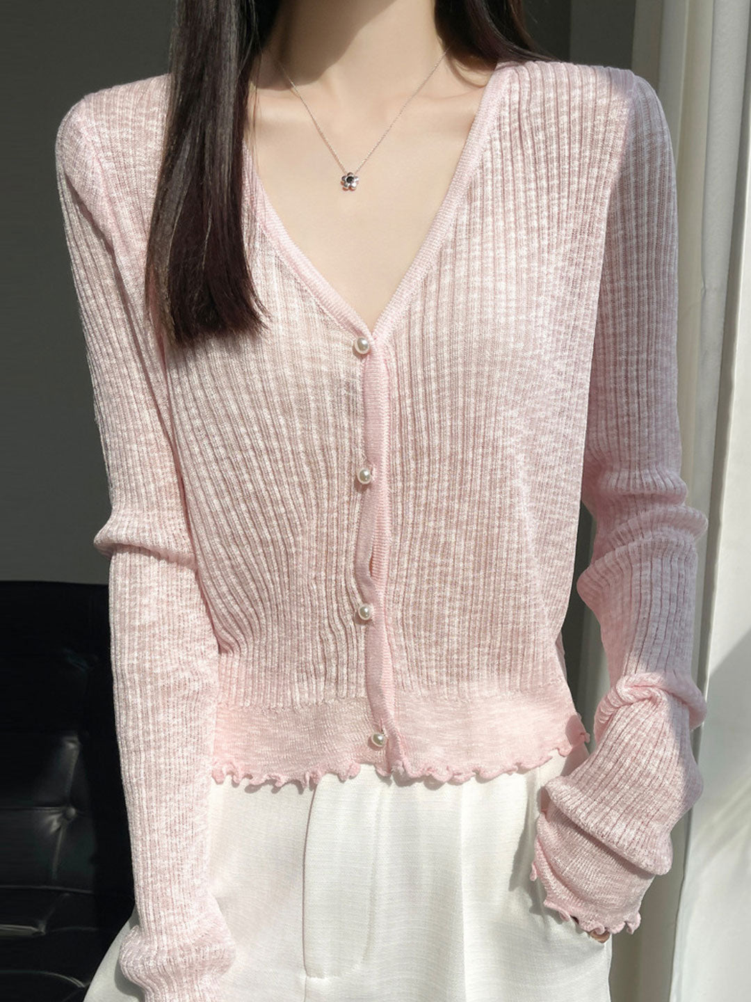 Bella V-Neck Solid Color Auricular Knitted Cardigan