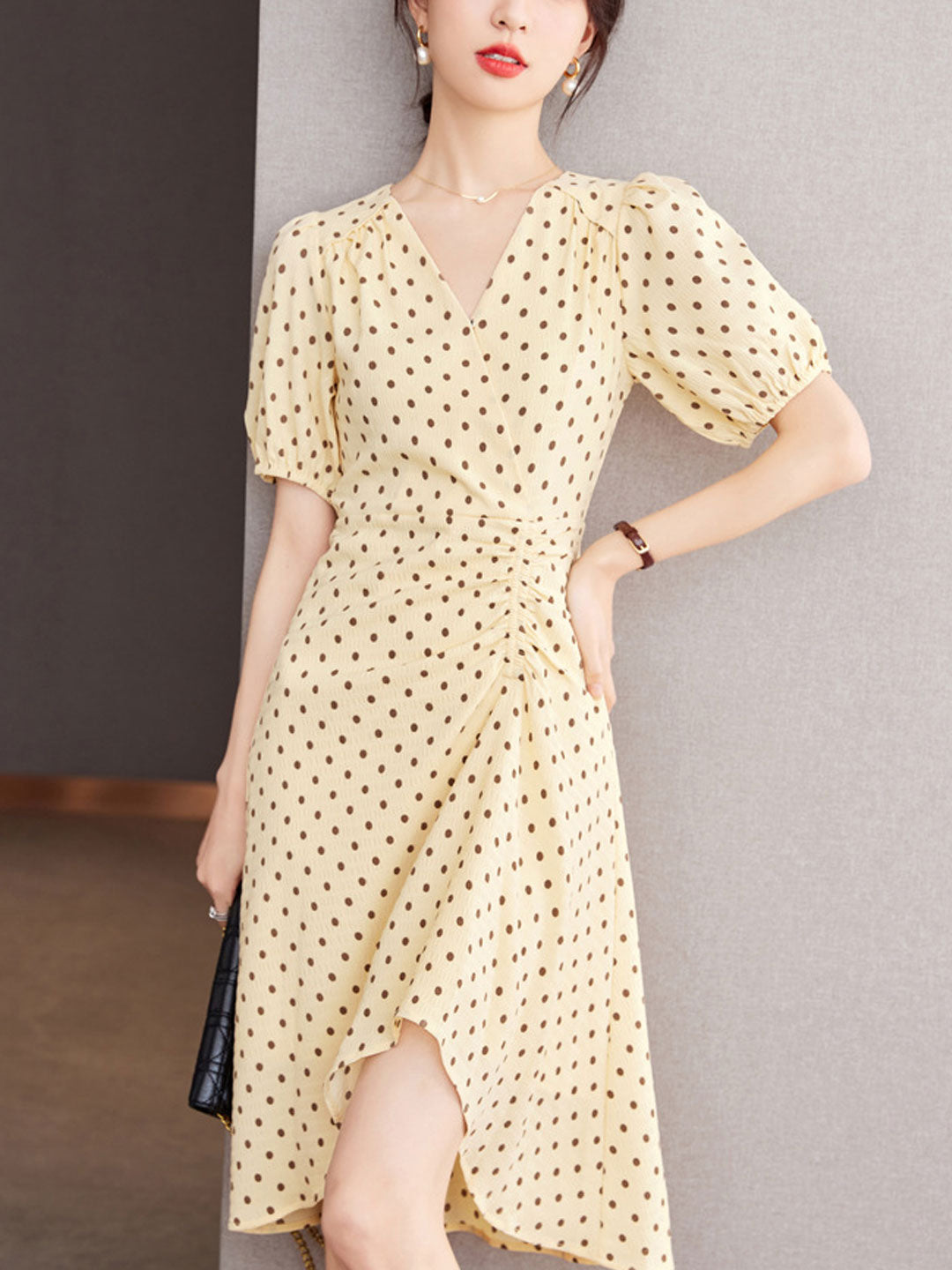 Chloe V-Neck Polka Dot Printed Irregular Dress