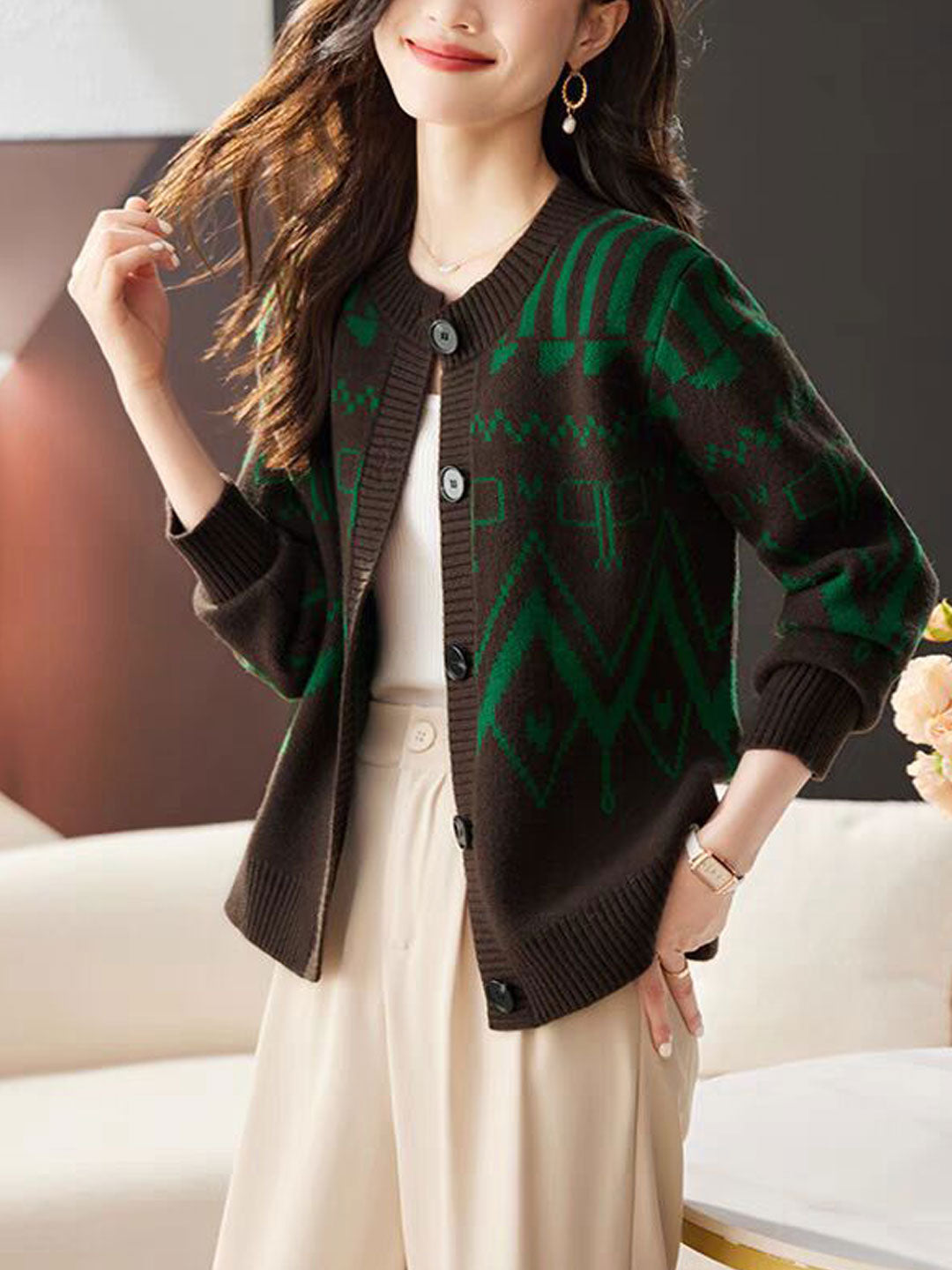 Maya Classic Crew Neck Knitted Cardigan