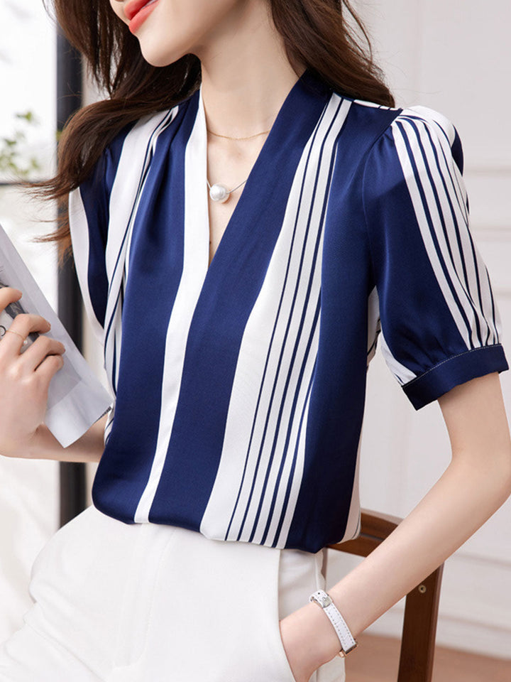 Lauren Classic Contrast Color Loose Shirt-Blue