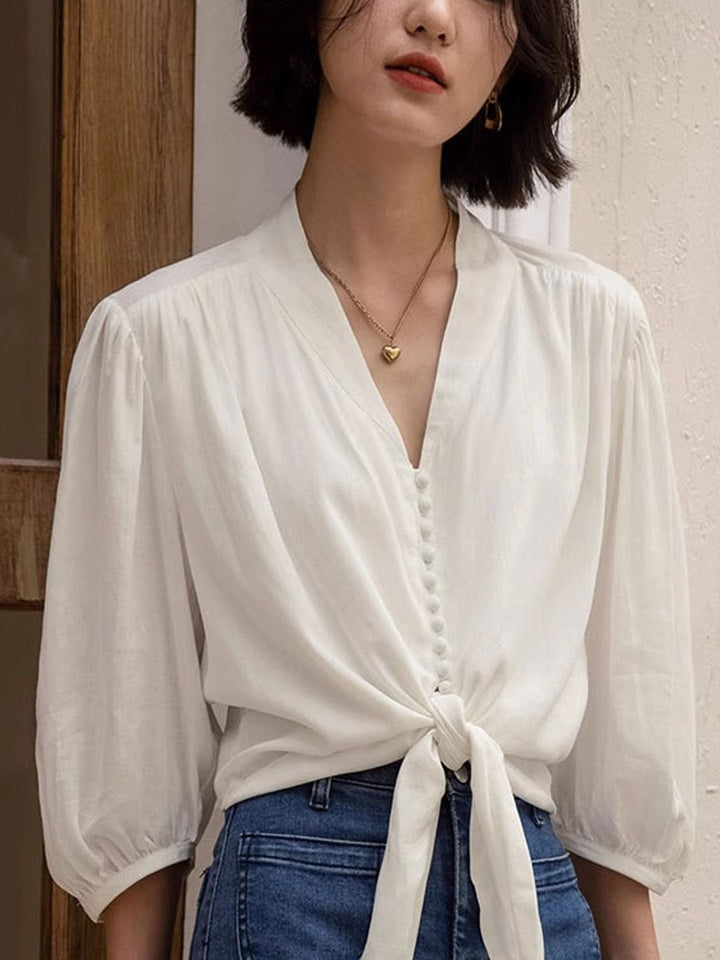 Grace Vintage V-Neck Puff Sleeve Top