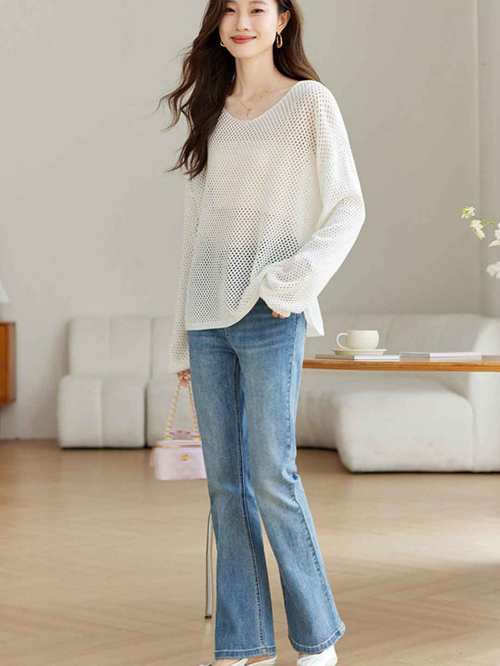 Andrea Loose Crew Neck Hollowed Knitted Top