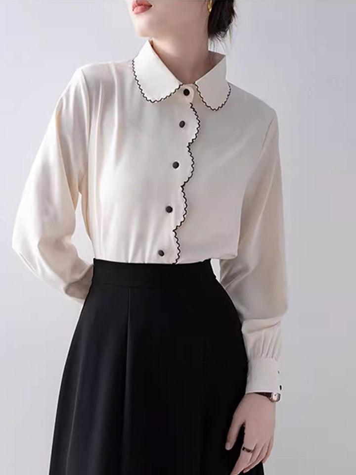 Charlotte Classic Doll Collar Lantern Sleeve Chiffon Shirt