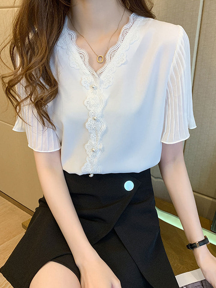 Elizabeth Classic V-Neck Lace Chiffon Top