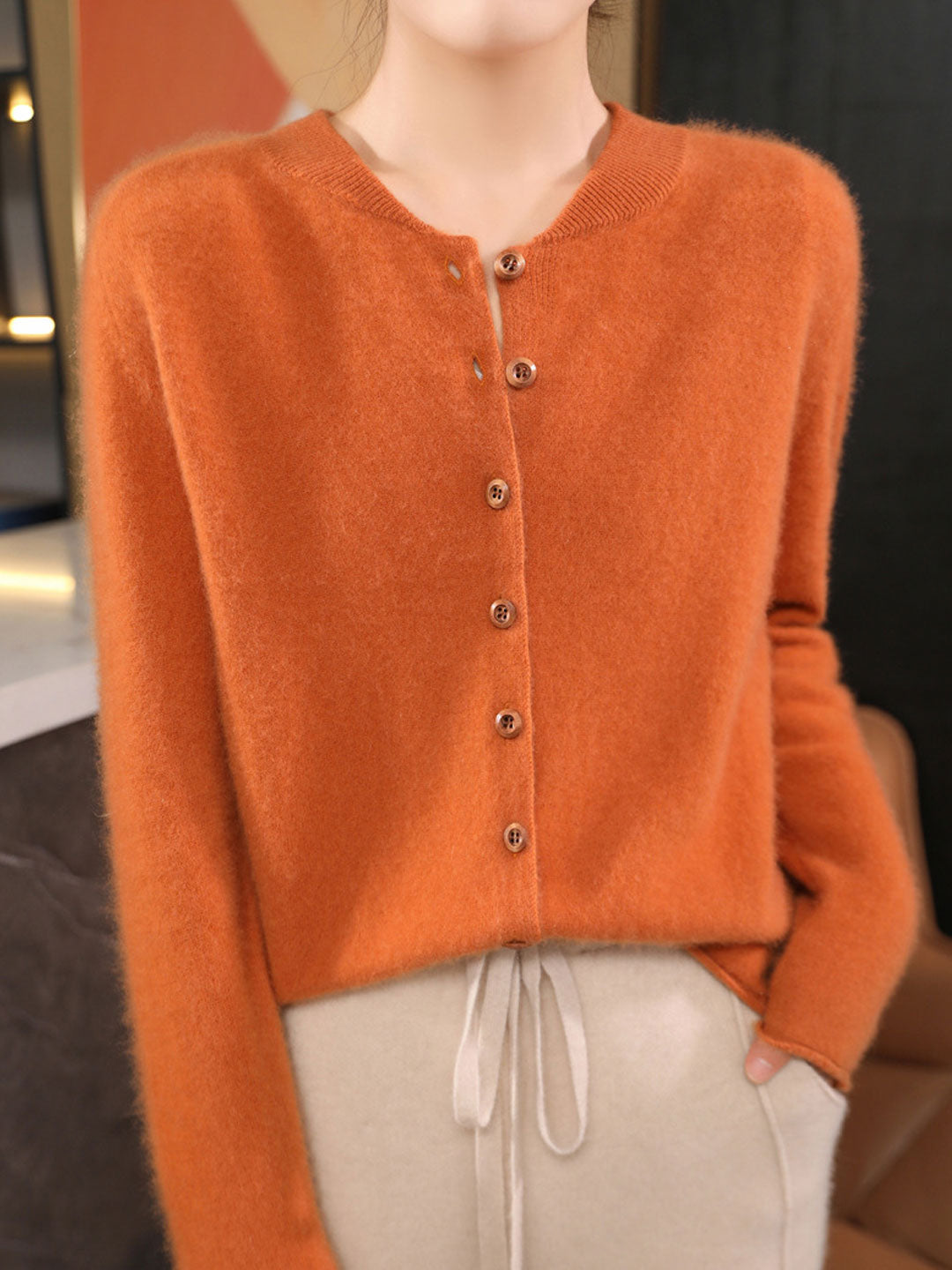 Natalie Classic Crew Neck Solid Color Knitted Cardigan