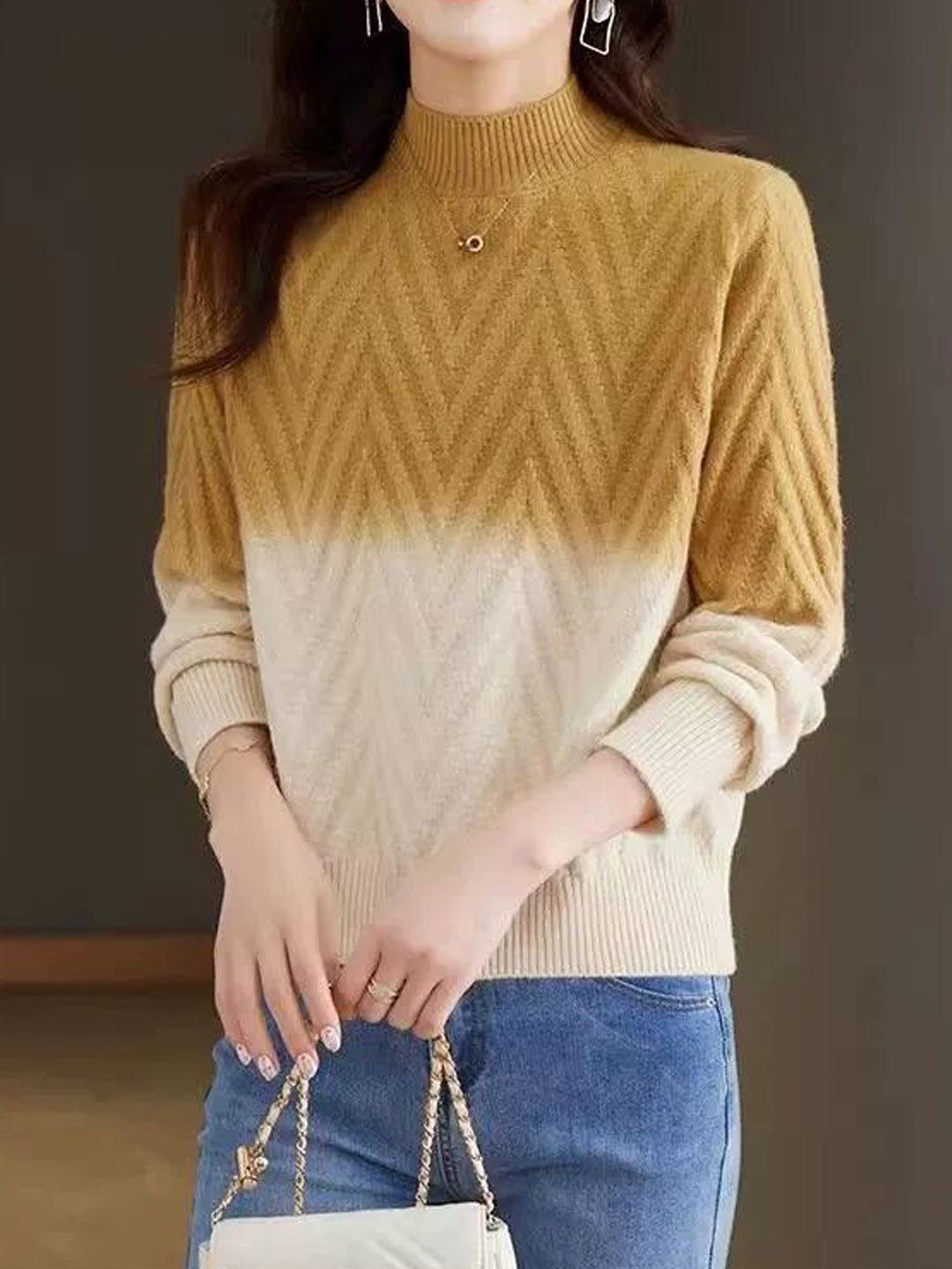 Emily Classic Ombre Turtleneck Knitted Sweater