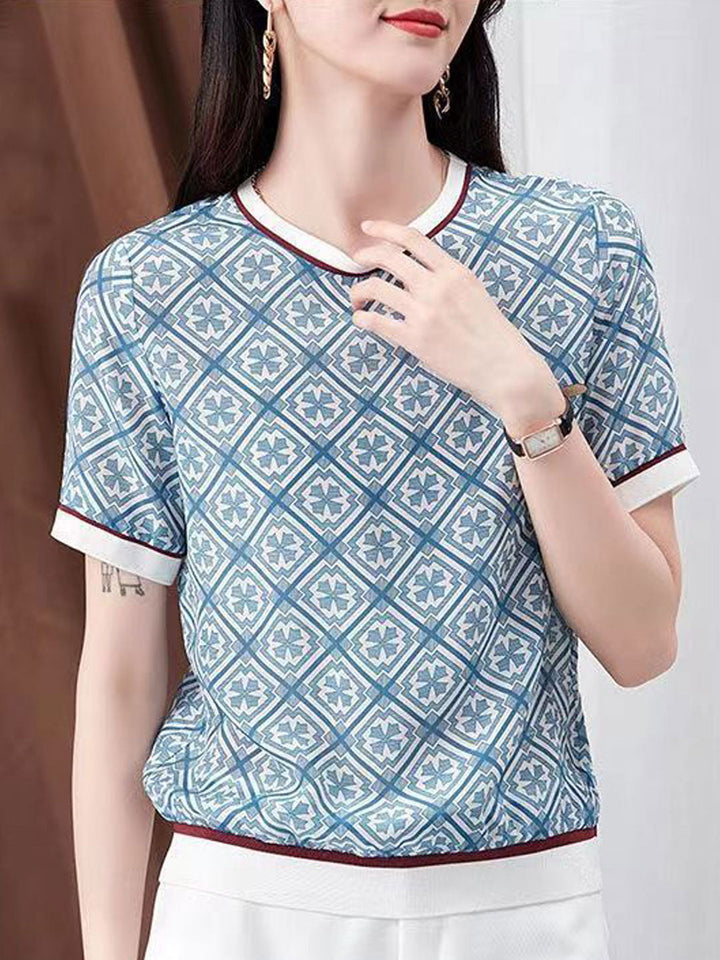 Layla Loose Crew Neck Printed Chiffon Top