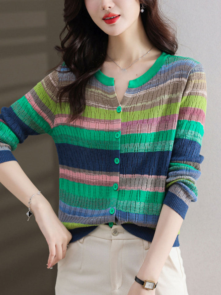 Hannah Classic Crew Neck Striped Knitted Cardigan